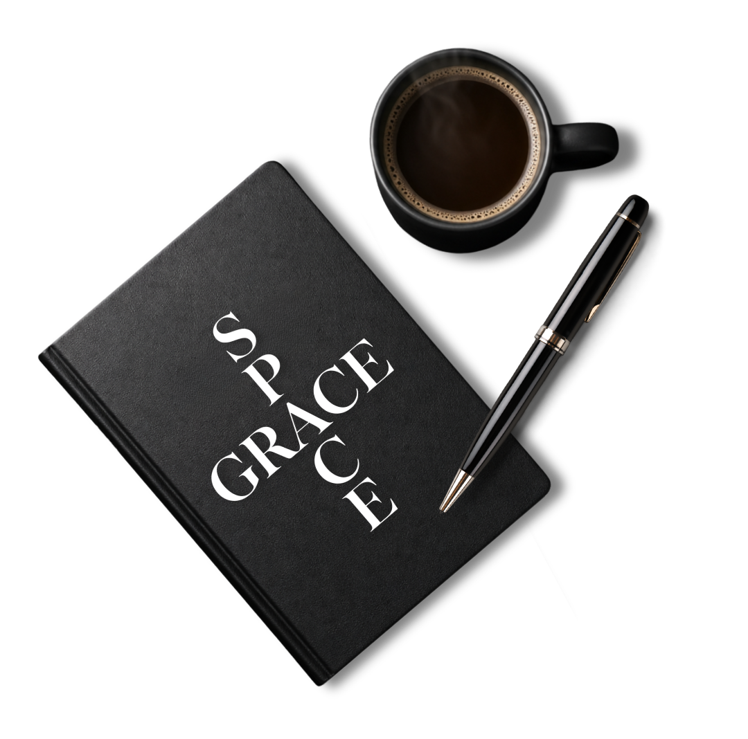 Grace Space journal with coffee and pen